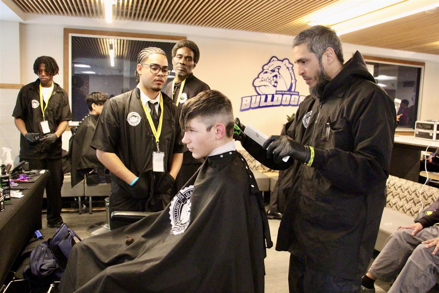  student getting haircut