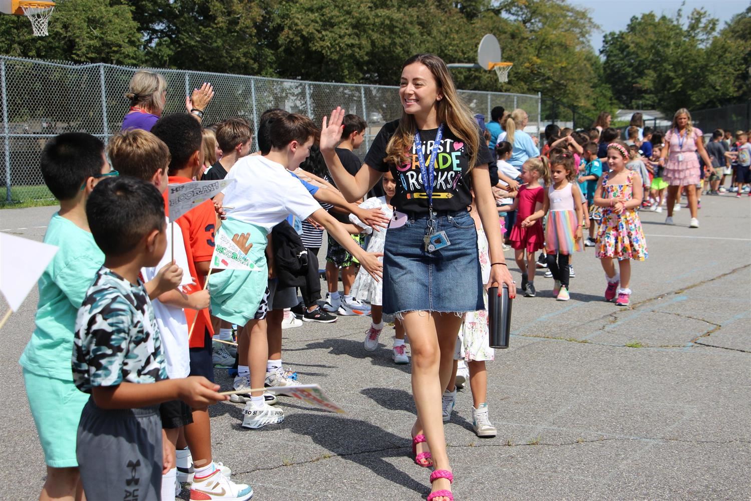 teacher leading kids