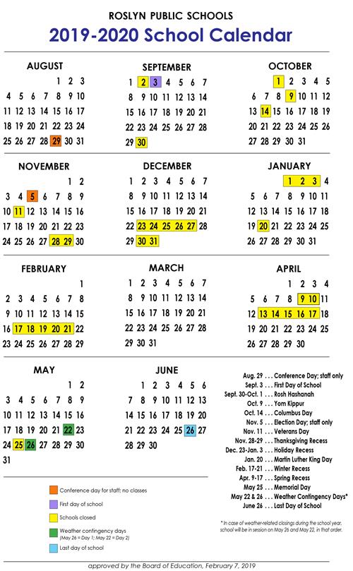 Roslyn Schools Calendar Time Table